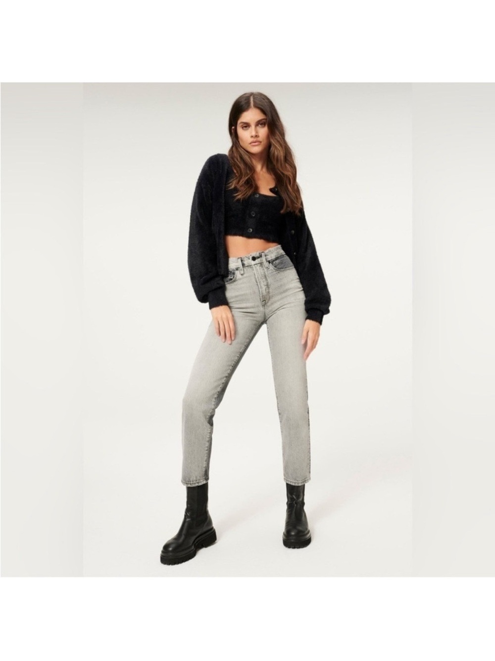 Good American High-Rise Two-Toned Grey Mom Jeans